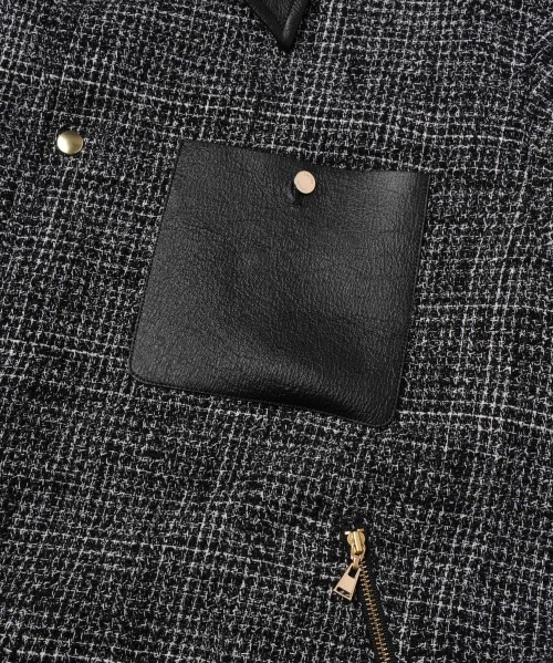 Leather Panel Tweed Mix Jacket