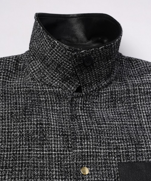 Leather Panel Tweed Mix Jacket