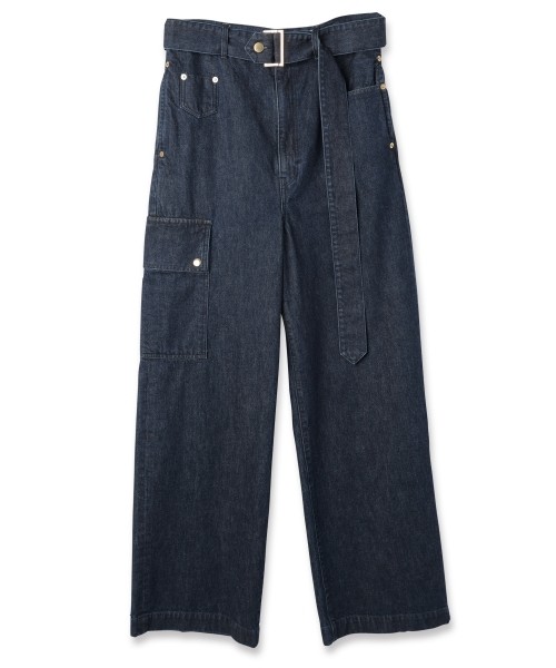 Cargo Extra Wide Denim Pants with Long Belt