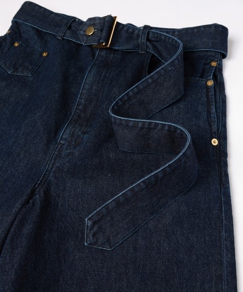 Cargo Extra Wide Denim Pants with Long Belt