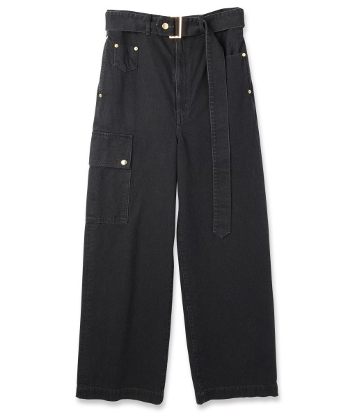 Cargo Extra Wide Denim Pants with Long Belt