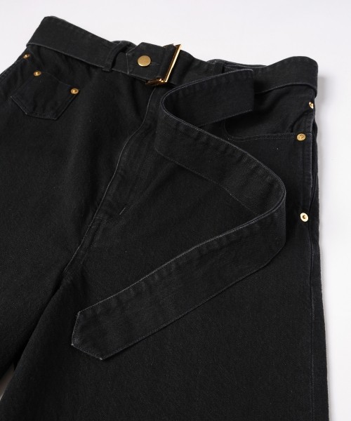 Cargo Extra Wide Denim Pants with Long Belt