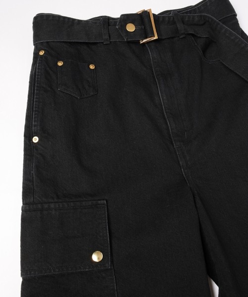 Cargo Extra Wide Denim Pants with Long Belt