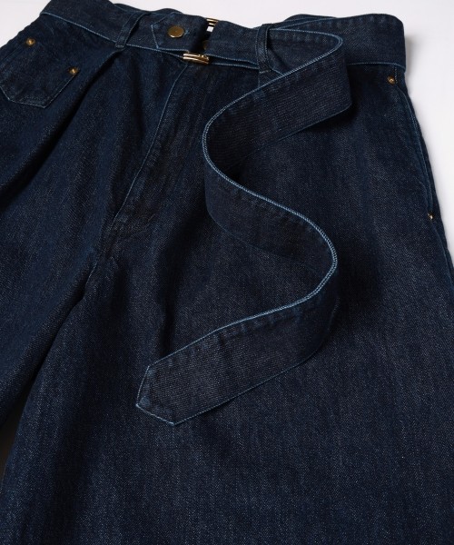 Barrel 1Tuck Wide Denim Pants with Long Belt