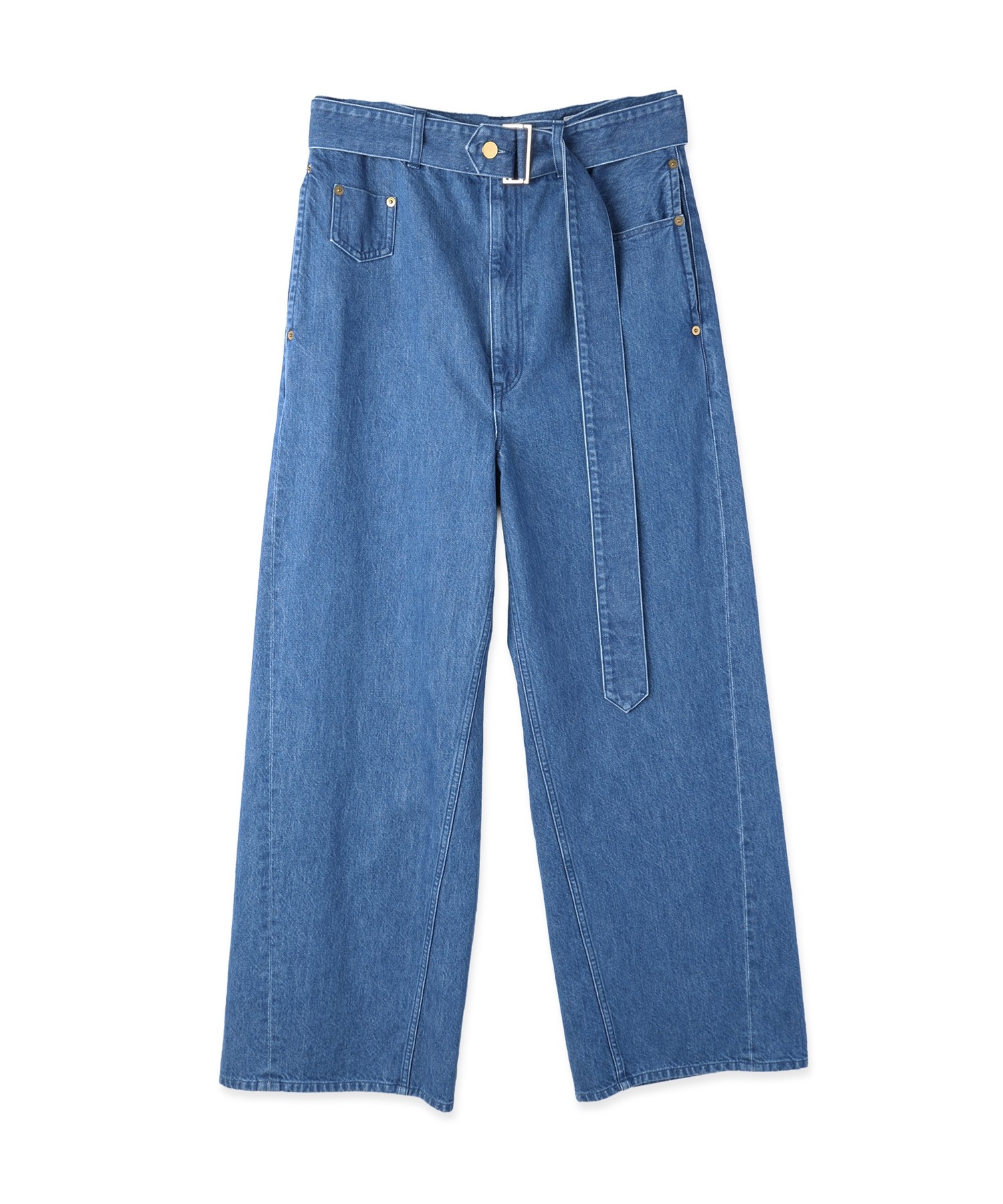 Asymmetrical Pocket Extra Wide Denim Pant with Long Belt