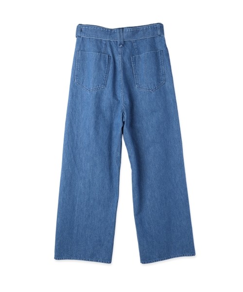 Asymmetrical Pocket Extra Wide Denim Pant with Long Belt