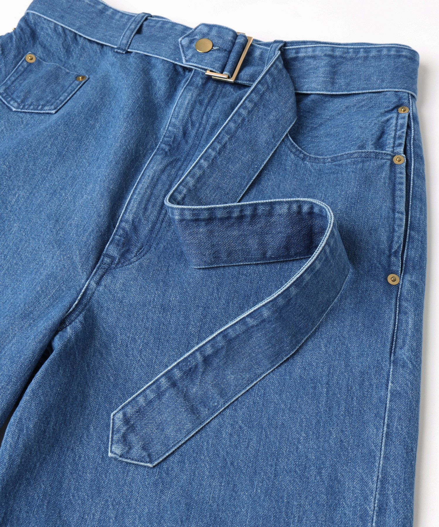 Asymmetrical Pocket Extra Wide Denim Pant with Long Belt