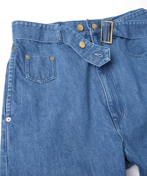 Asymmetrical Pocket Extra Wide Denim Pant with Long Belt