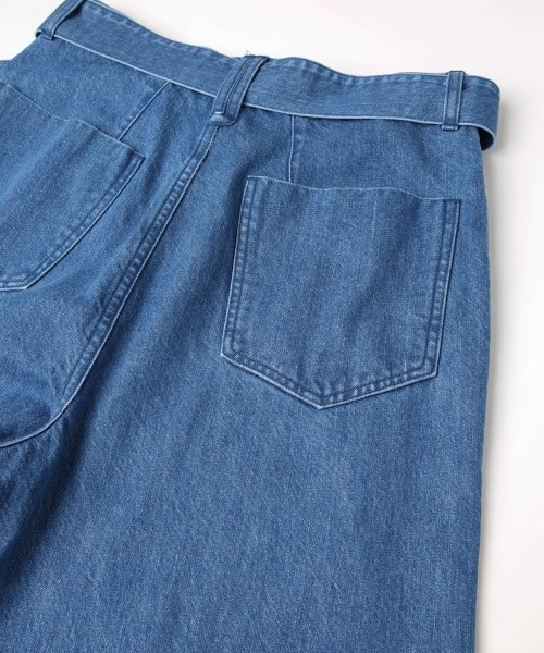 Asymmetrical Pocket Extra Wide Denim Pant with Long Belt