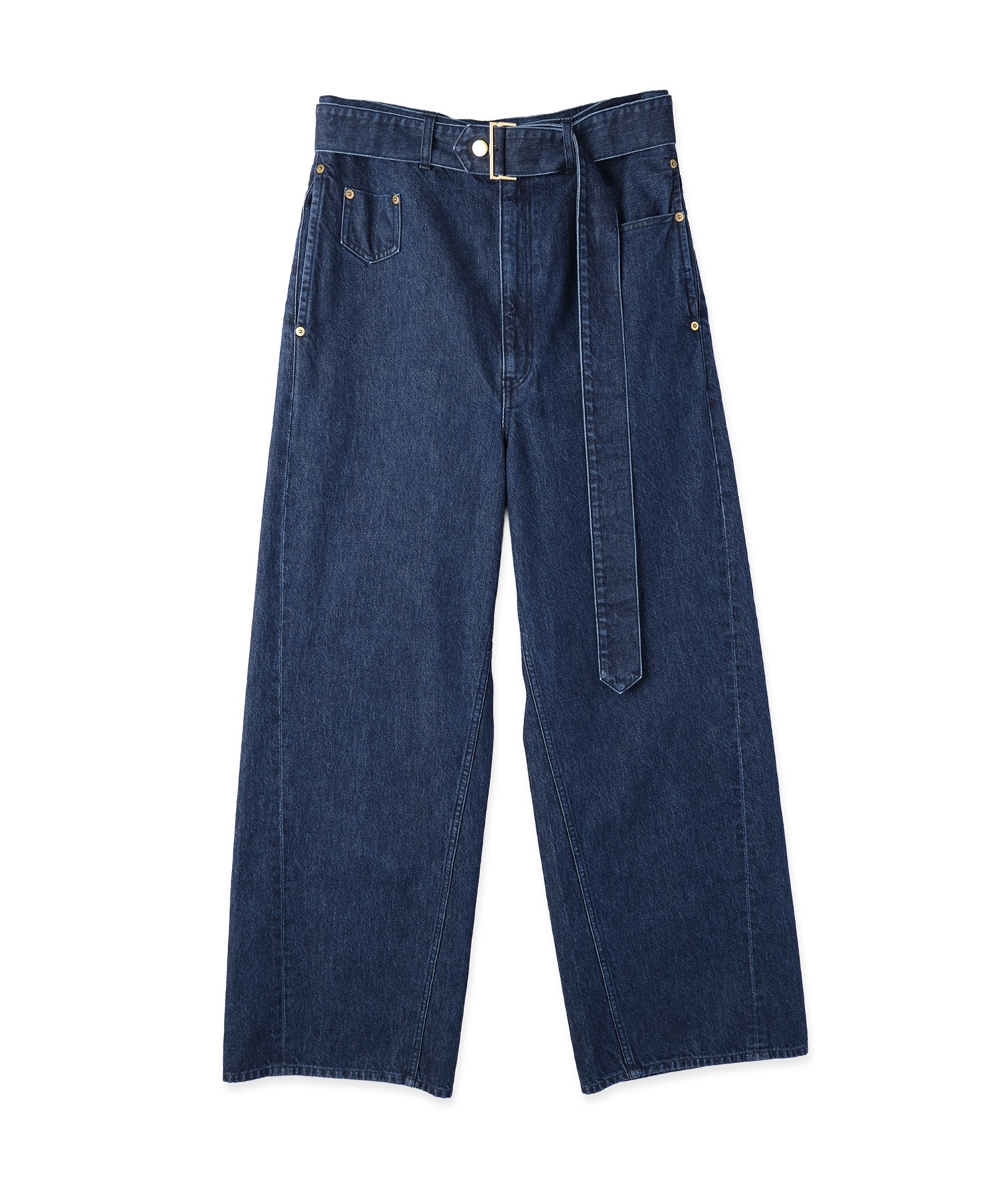 Asymmetrical Pocket Extra Wide Denim Pant with Long Belt