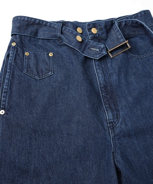 Asymmetrical Pocket Extra Wide Denim Pant with Long Belt