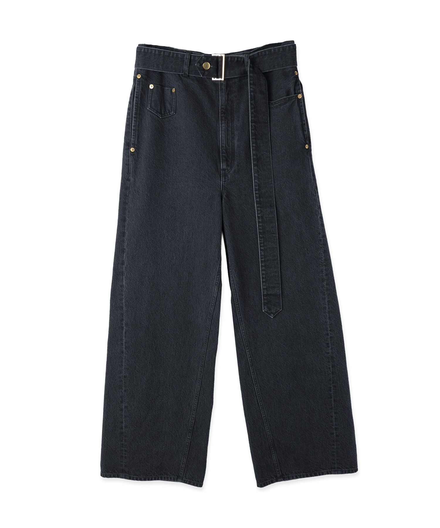 Asymmetrical Pocket Extra Wide Denim Pant with Long Belt