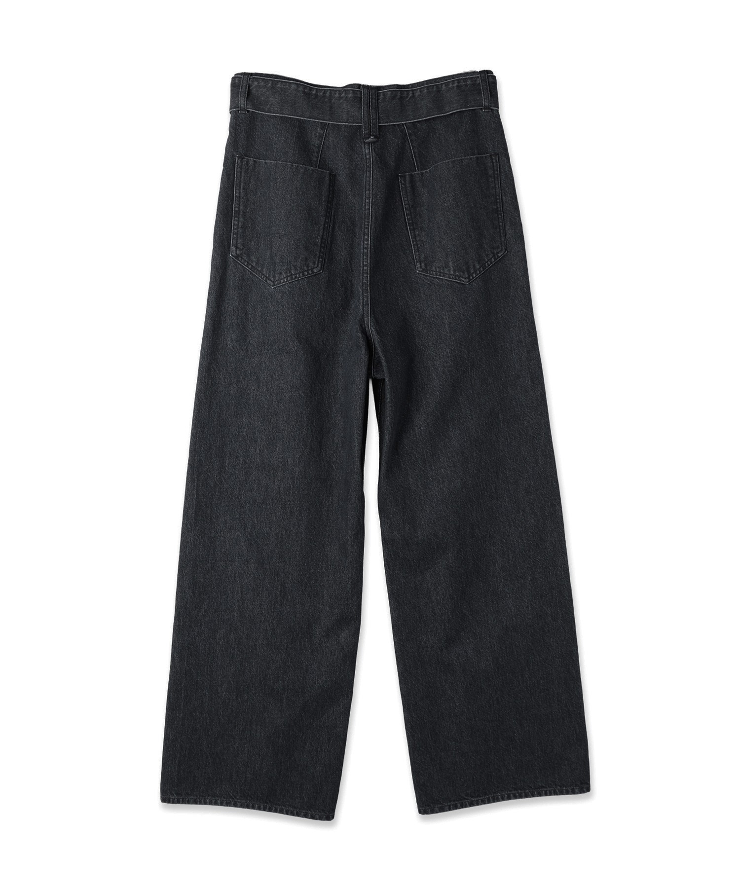 Asymmetrical Pocket Extra Wide Denim Pant with Long Belt