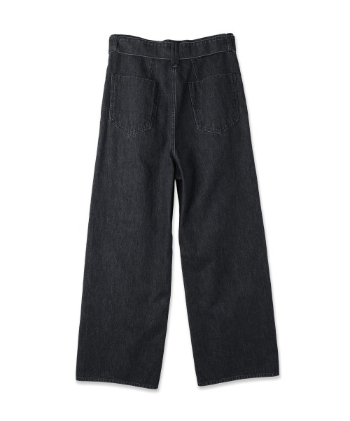Asymmetrical Pocket Extra Wide Denim Pant with Long Belt