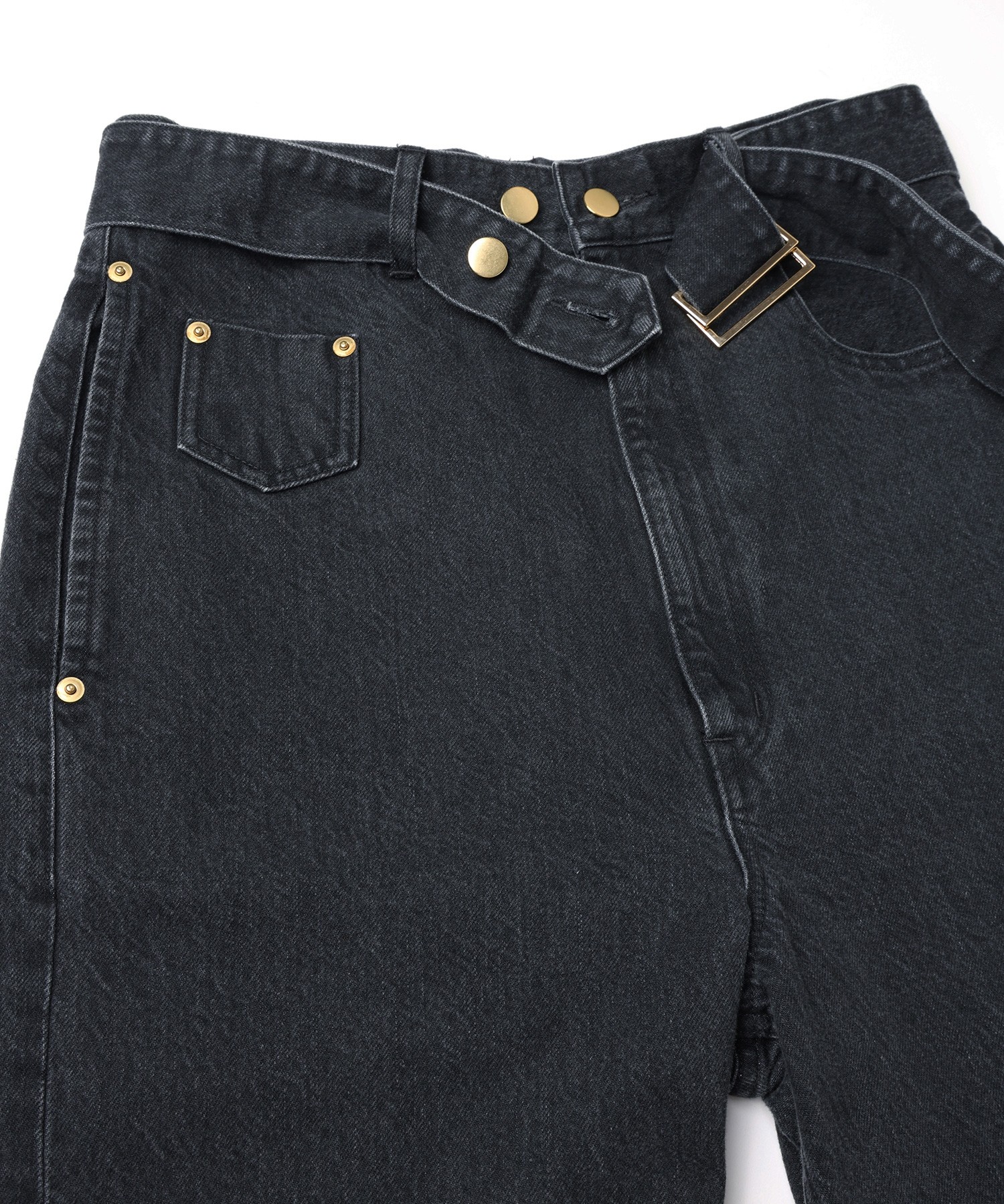 Asymmetrical Pocket Extra Wide Denim Pant with Long Belt