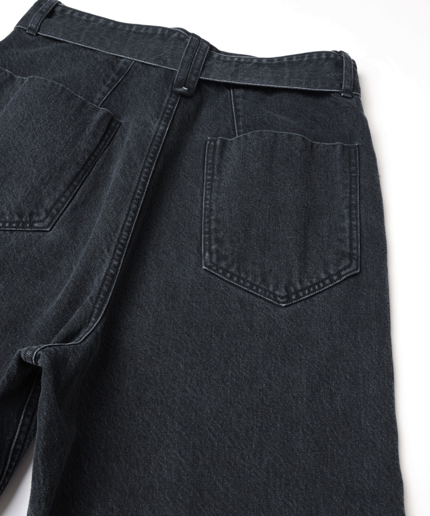 Asymmetrical Pocket Extra Wide Denim Pant with Long Belt