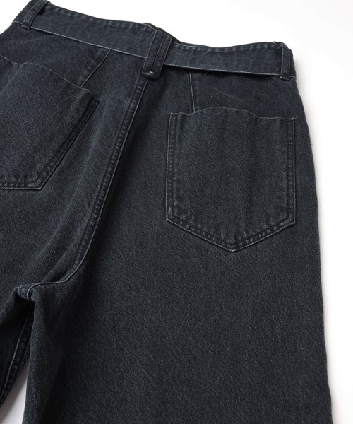 Asymmetrical Pocket Extra Wide Denim Pant with Long Belt