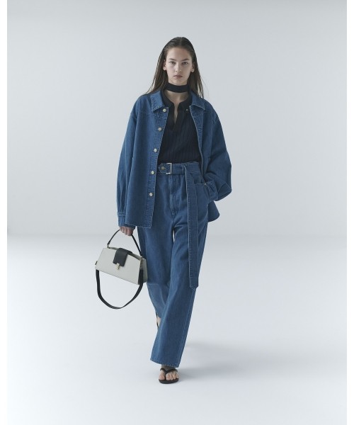 Asymmetrical Pocket Extra Wide Denim Pant with Long Belt