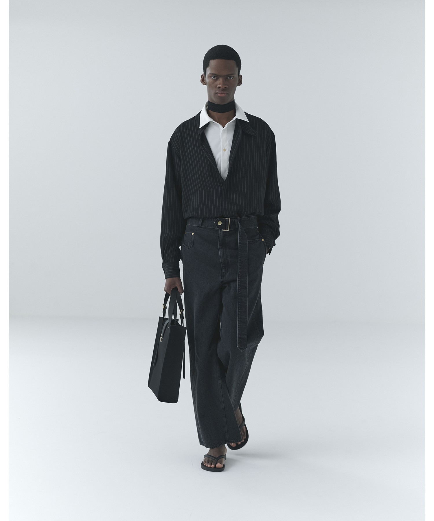 Asymmetrical Pocket Extra Wide Denim Pant with Long Belt