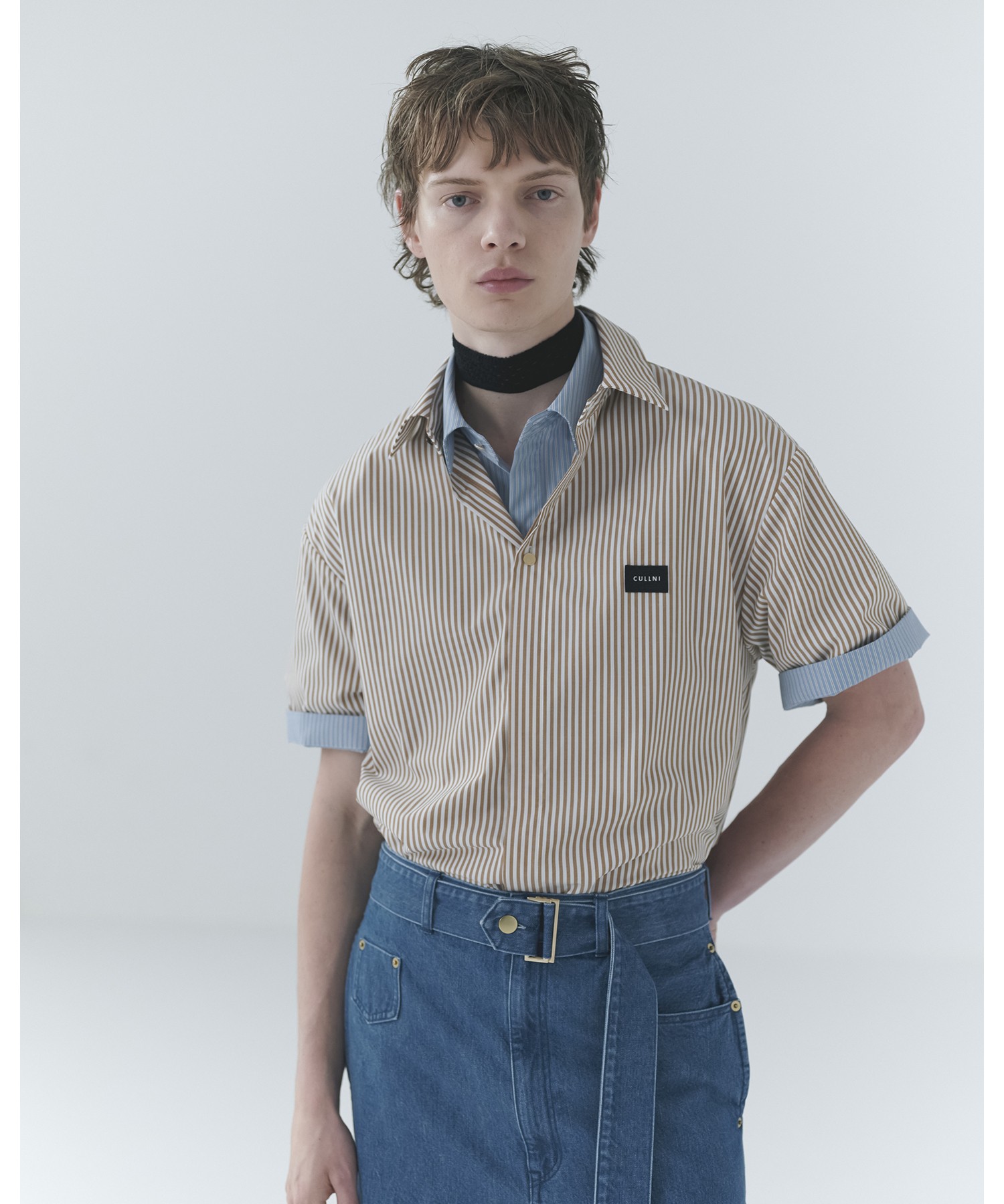 Asymmetrical Pocket Extra Wide Denim Pant with Long Belt