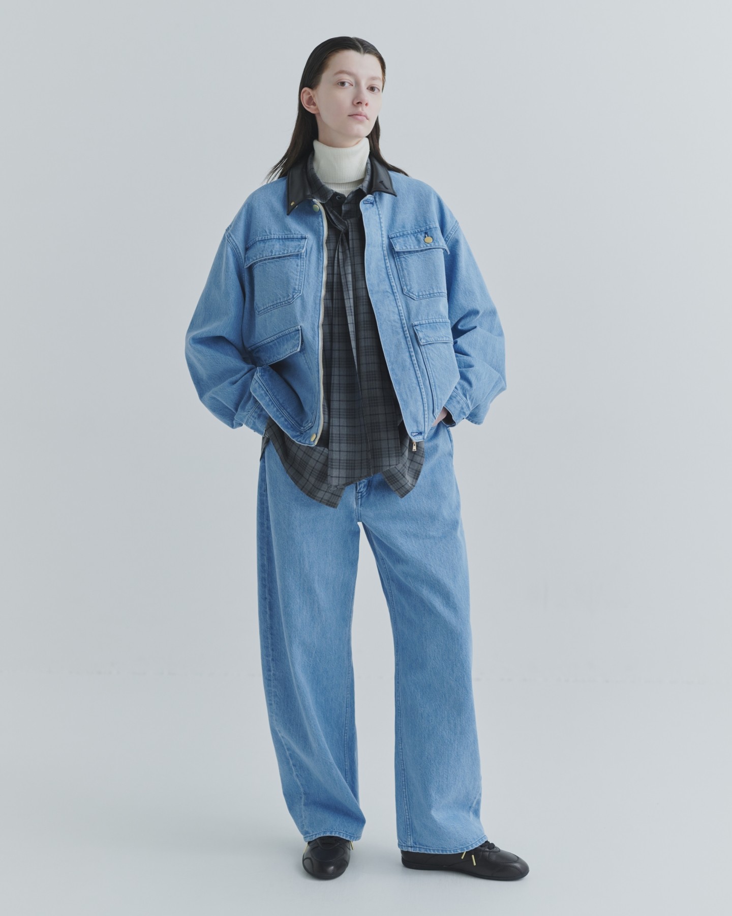 Heavy Bleach Wash 12oz Denim Wide Curve Pants
