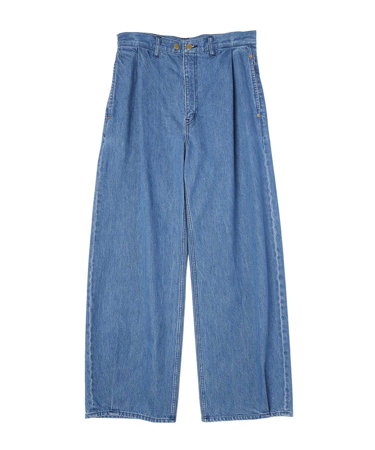 Heavy Bleach Wash Waist & Hem Tuck 12oz Denim Wide Pants
