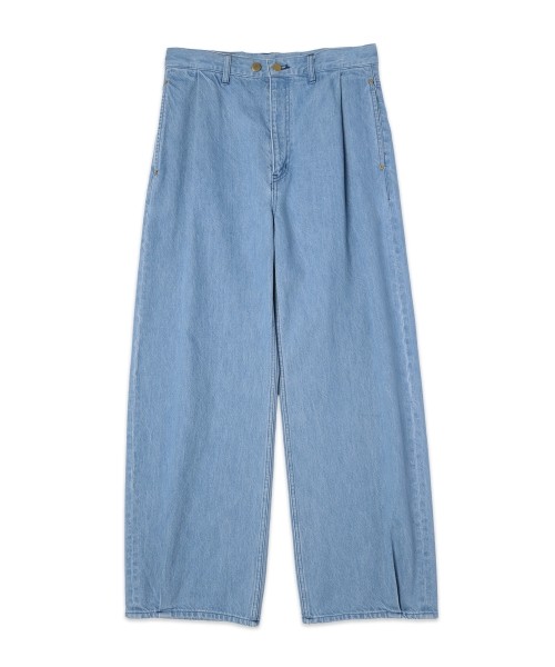 Heavy Bleach Wash Waist & Hem Tuck 12oz Denim Wide Pants