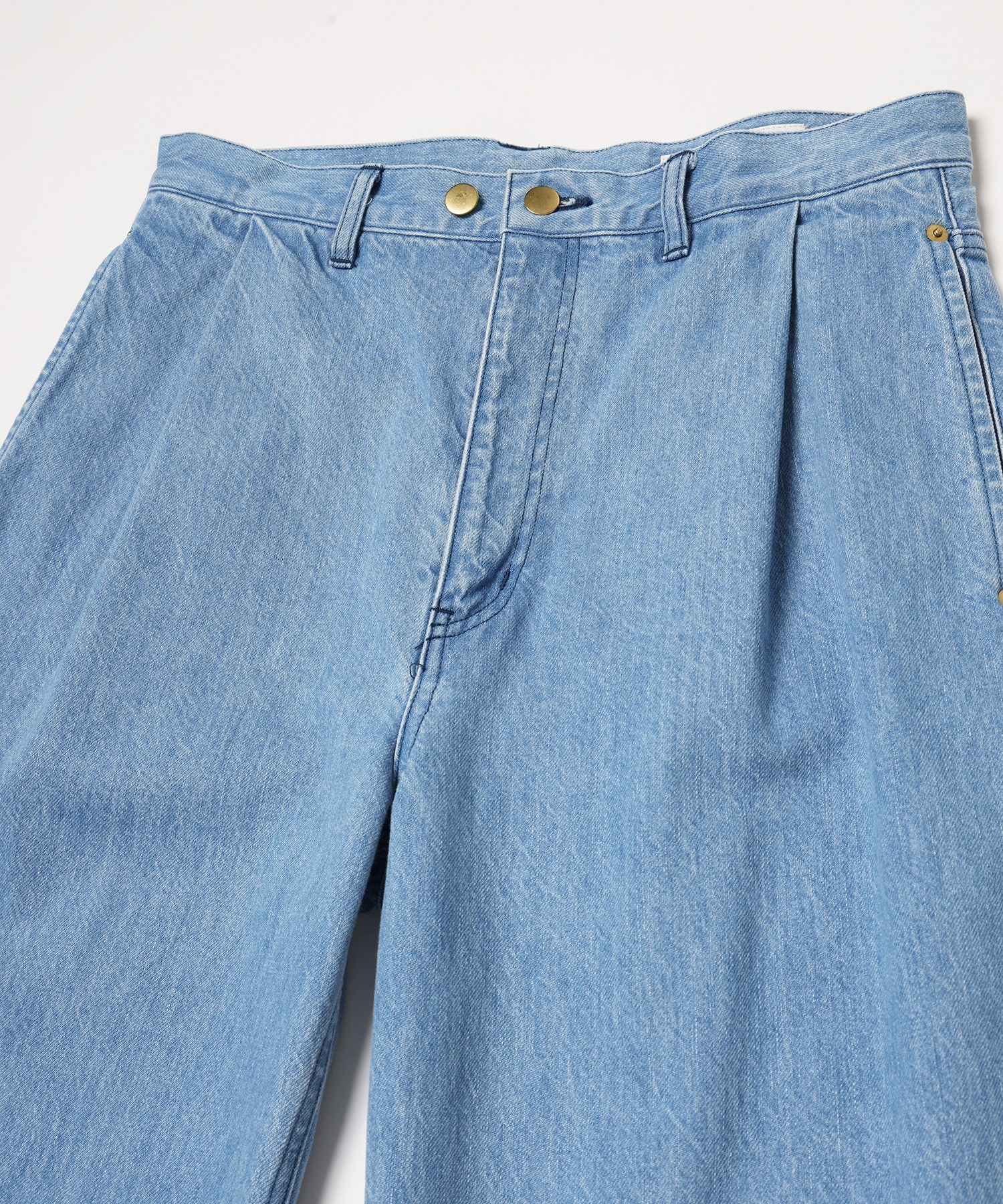 Heavy Bleach Wash Waist & Hem Tuck 12oz Denim Wide Pants