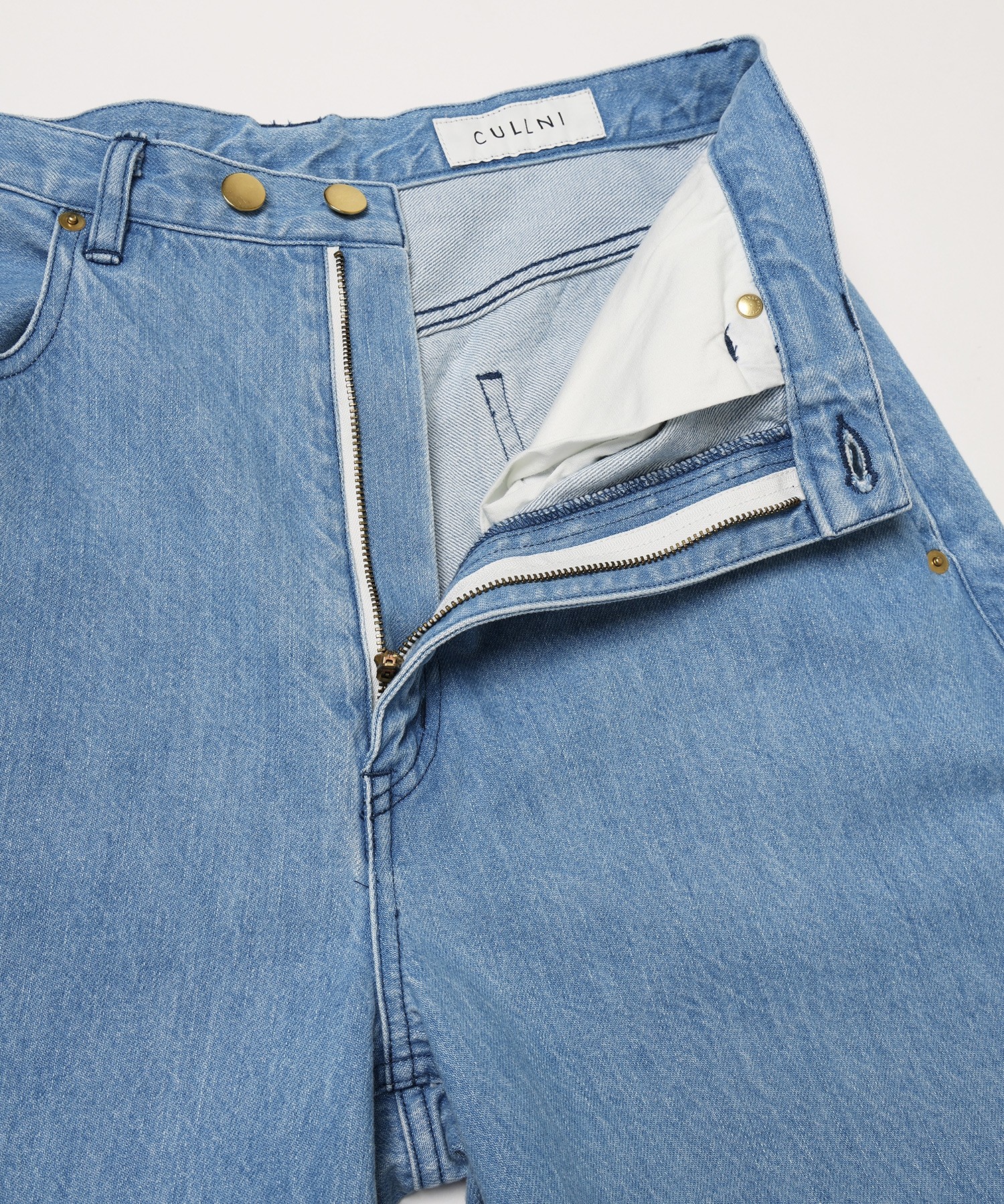 Heavy Bleach Wash Waist & Hem Tuck 12oz Denim Wide Pants