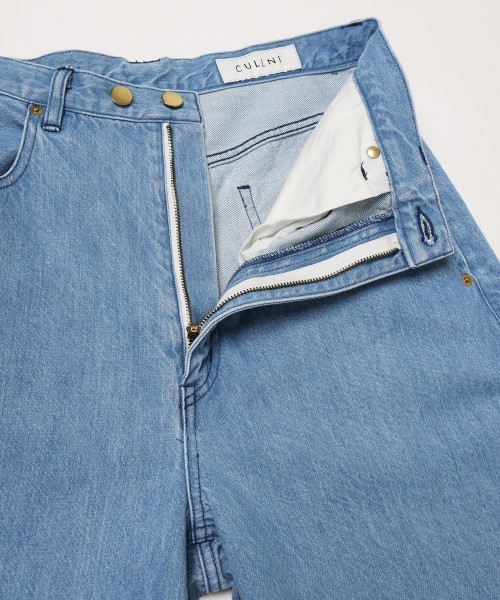 Heavy Bleach Wash Waist & Hem Tuck 12oz Denim Wide Pants