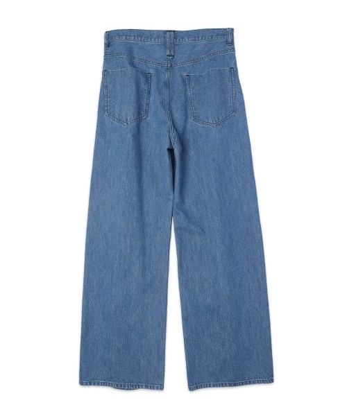 Heavy Bleach Wash Waist & Hem Tuck 12oz Denim Wide Pants