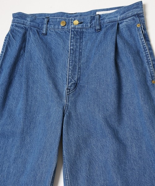Heavy Bleach Wash Waist & Hem Tuck 12oz Denim Wide Pants