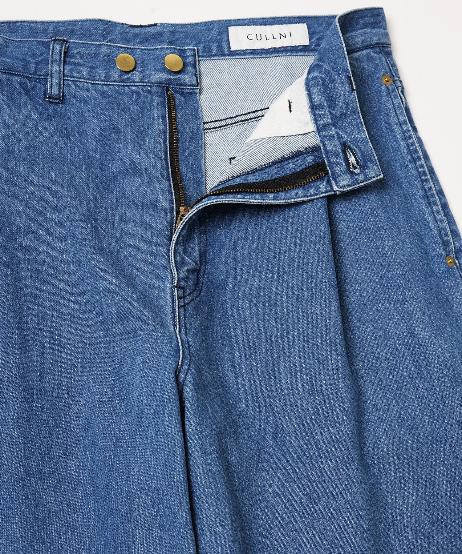Heavy Bleach Wash Waist & Hem Tuck 12oz Denim Wide Pants