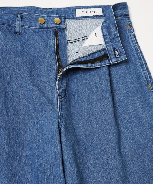 Heavy Bleach Wash Waist & Hem Tuck 12oz Denim Wide Pants