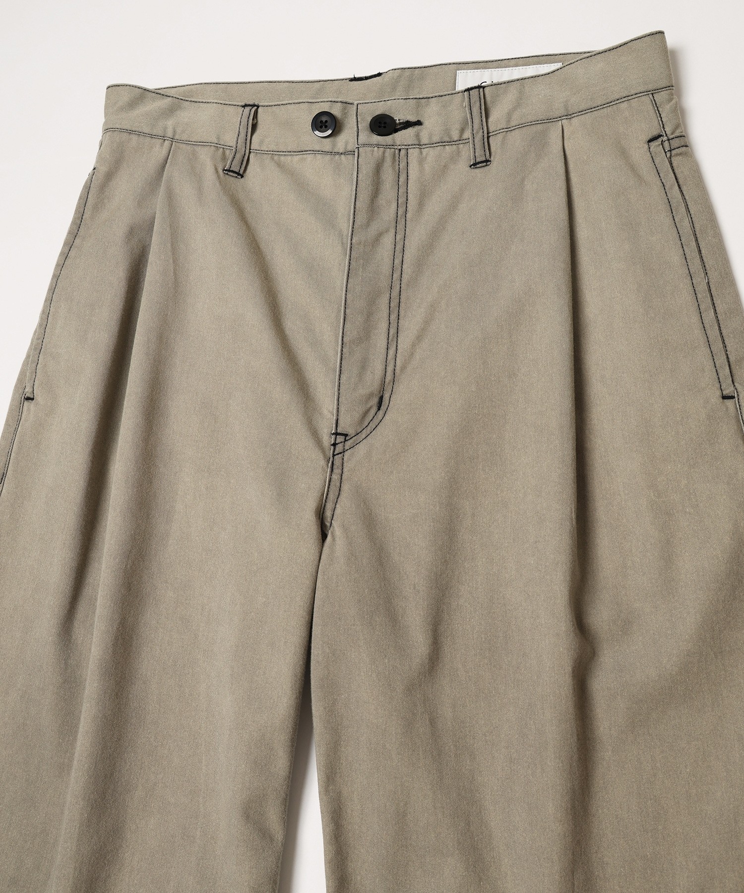 Frosted Wash Waist & Hem Tuck Chino Wide Pants