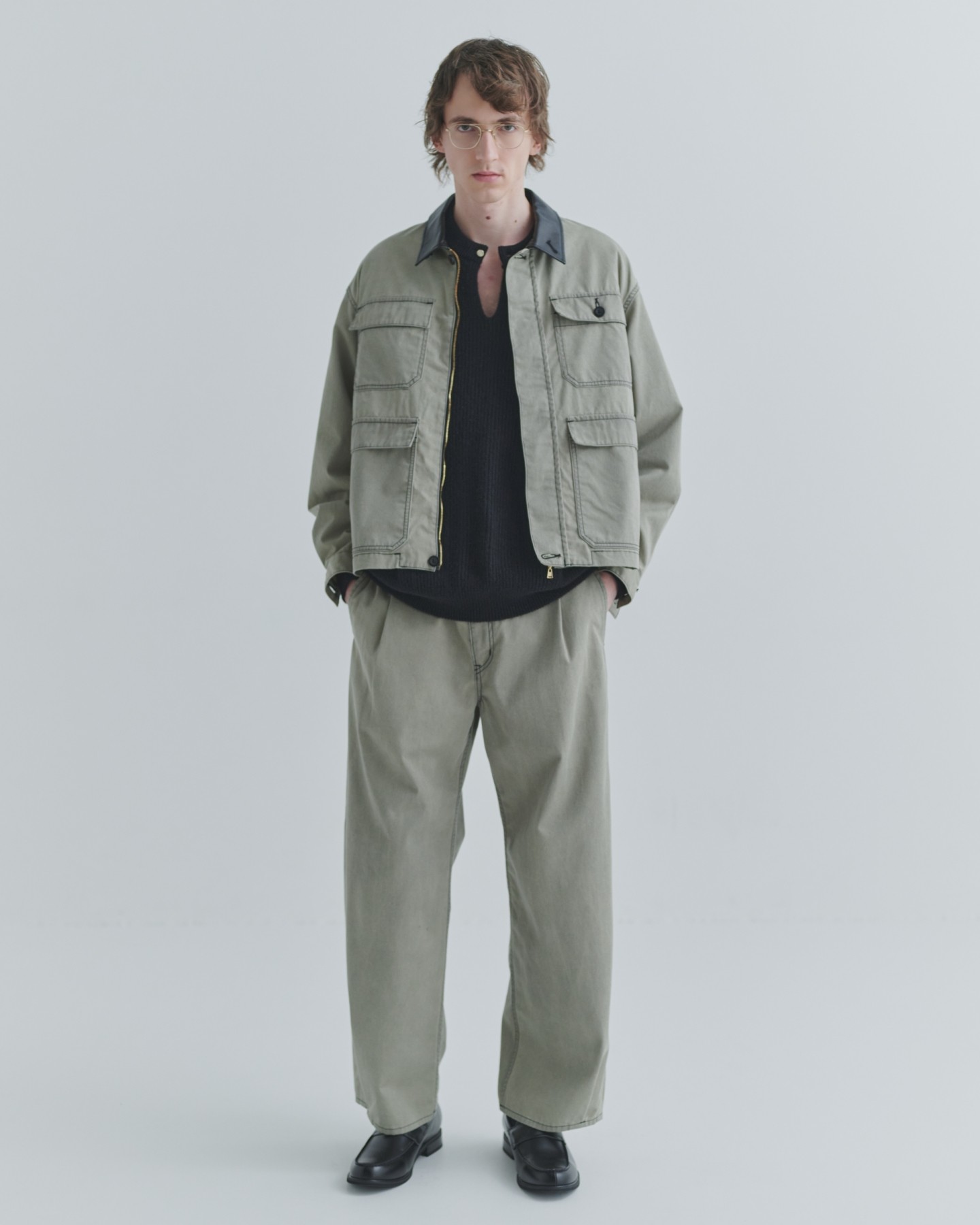 Frosted Wash Waist & Hem Tuck Chino Wide Pants