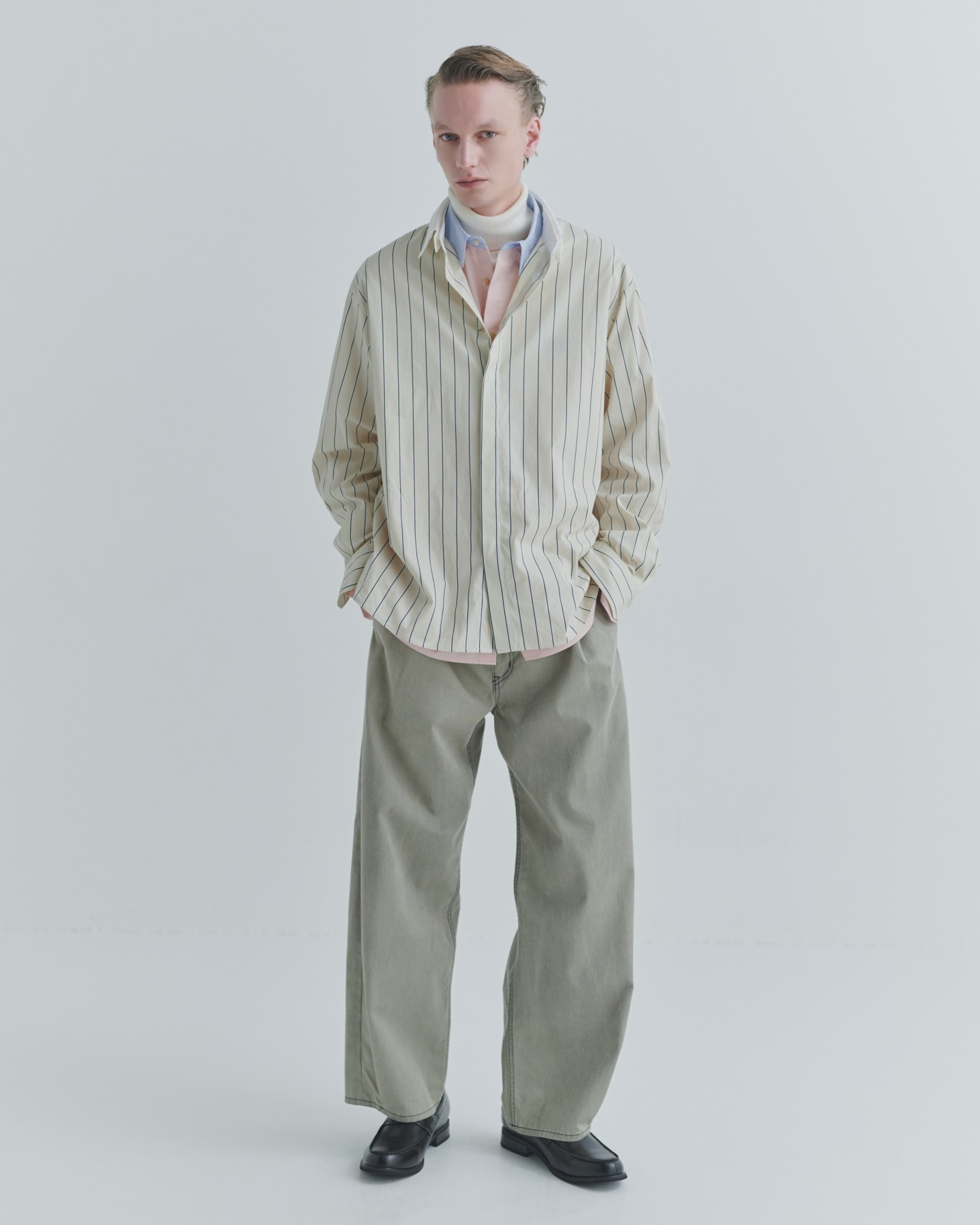 Frosted Wash Waist & Hem Tuck Chino Wide Pants