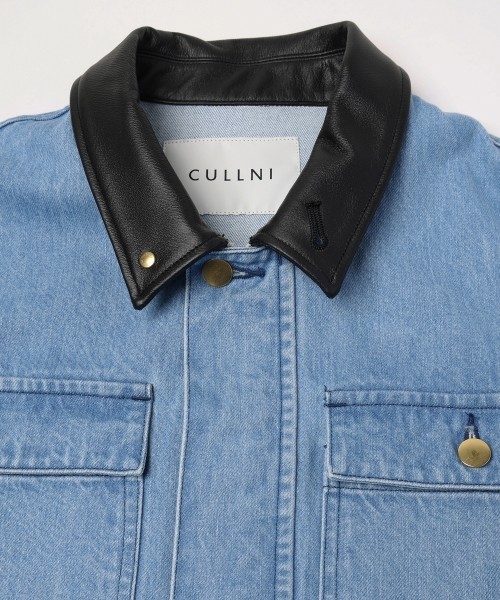 Heavy Bleach Wash Leather Collar 12oz Denim Jacket