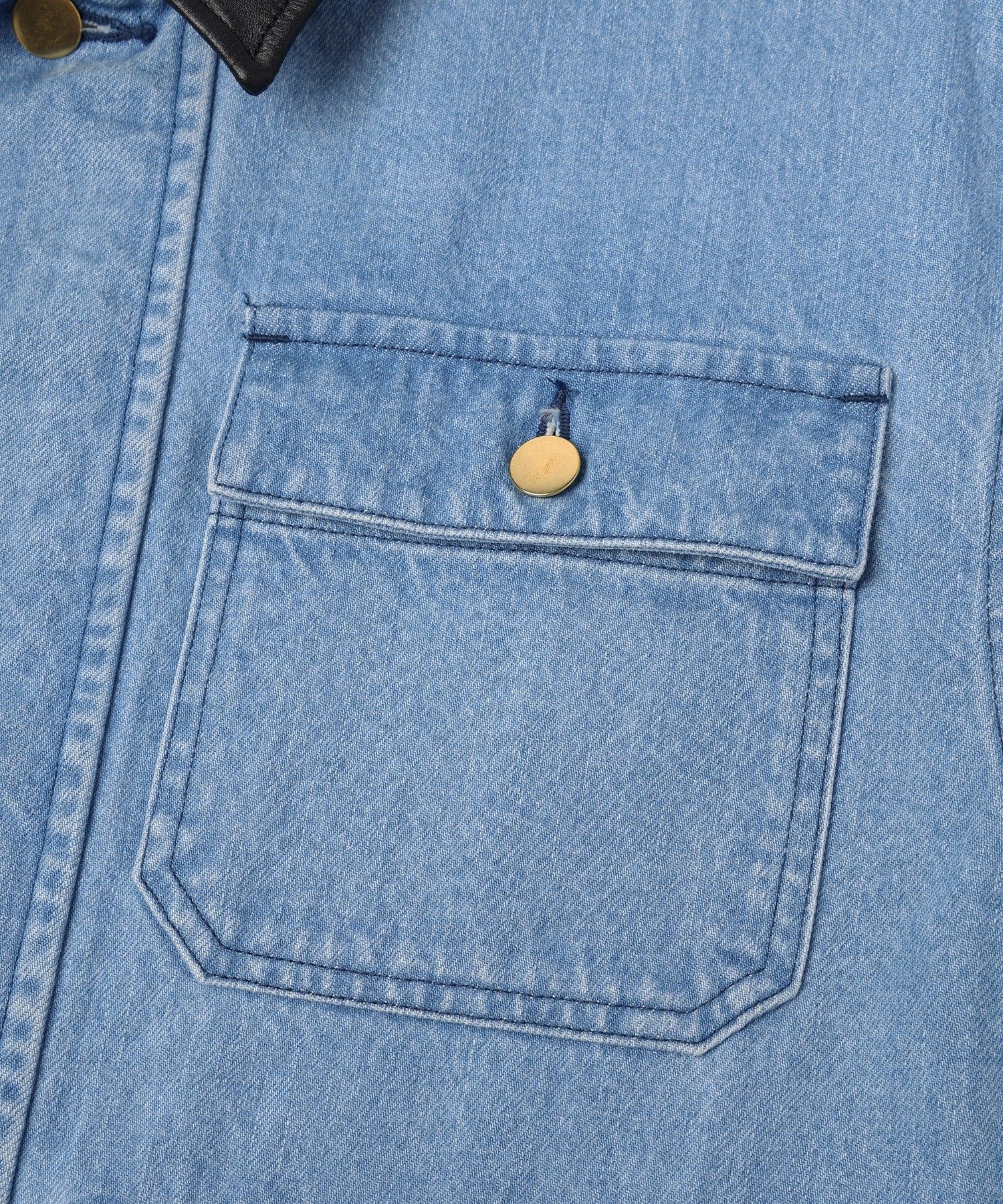 Heavy Bleach Wash Leather Collar 12oz Denim Jacket