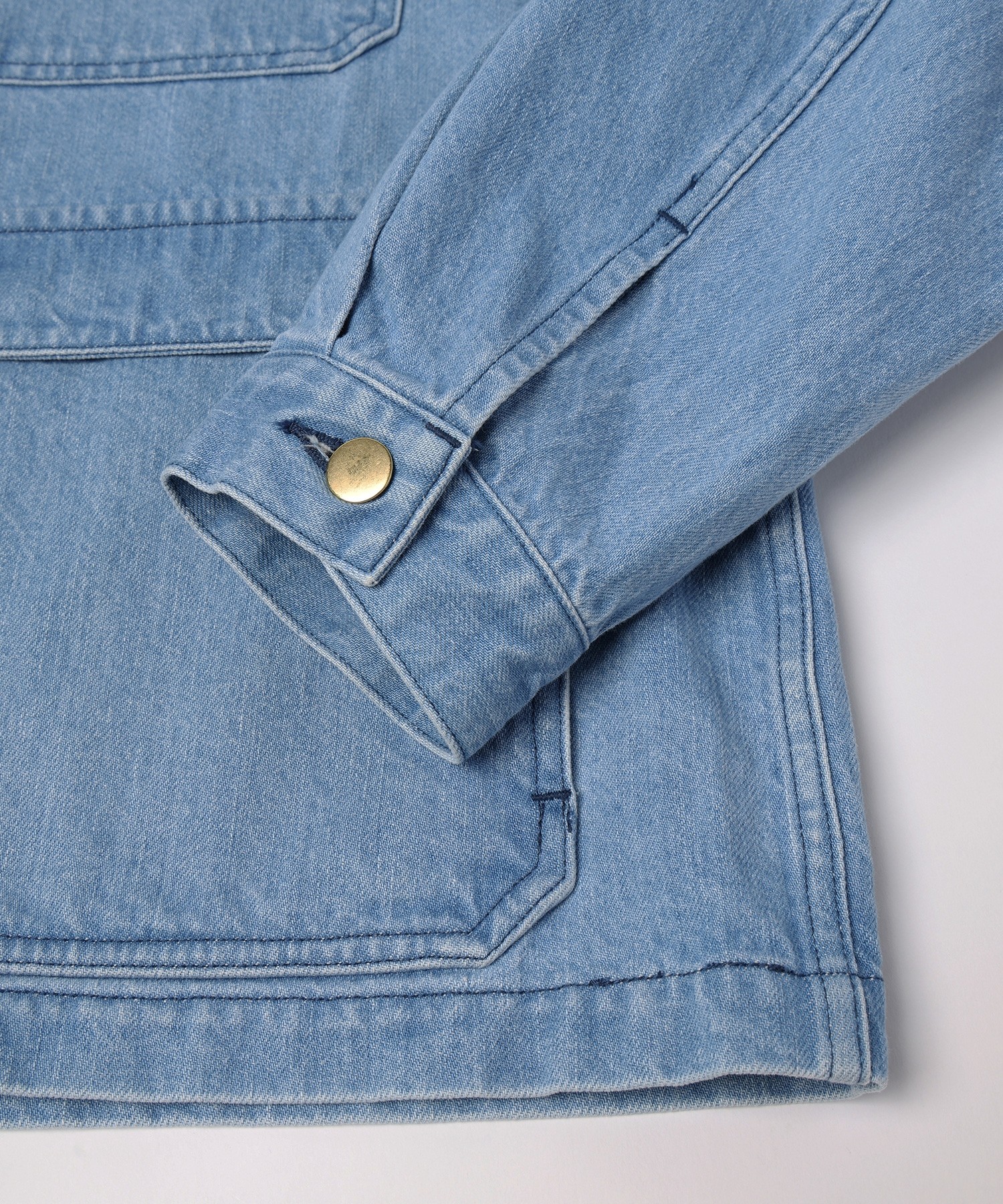 Heavy Bleach Wash Leather Collar 12oz Denim Jacket