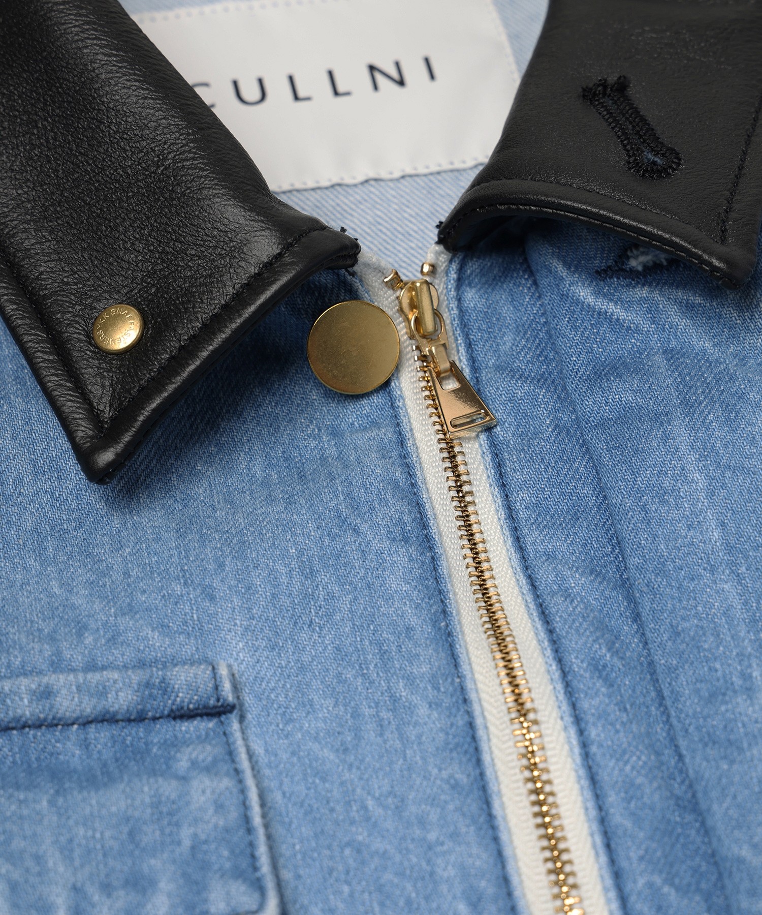 Heavy Bleach Wash Leather Collar 12oz Denim Jacket