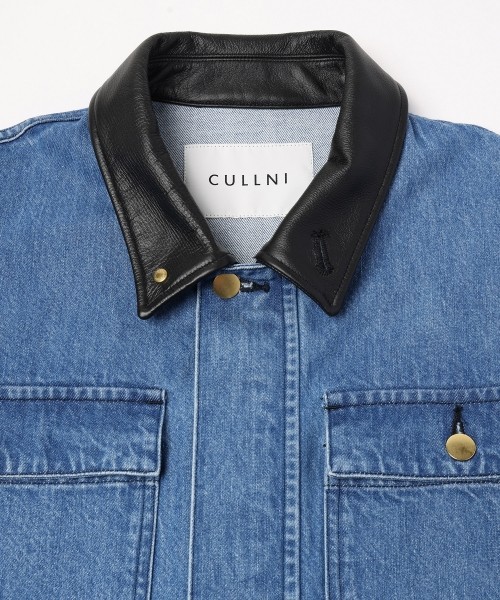 Heavy Bleach Wash Leather Collar 12oz Denim Jacket