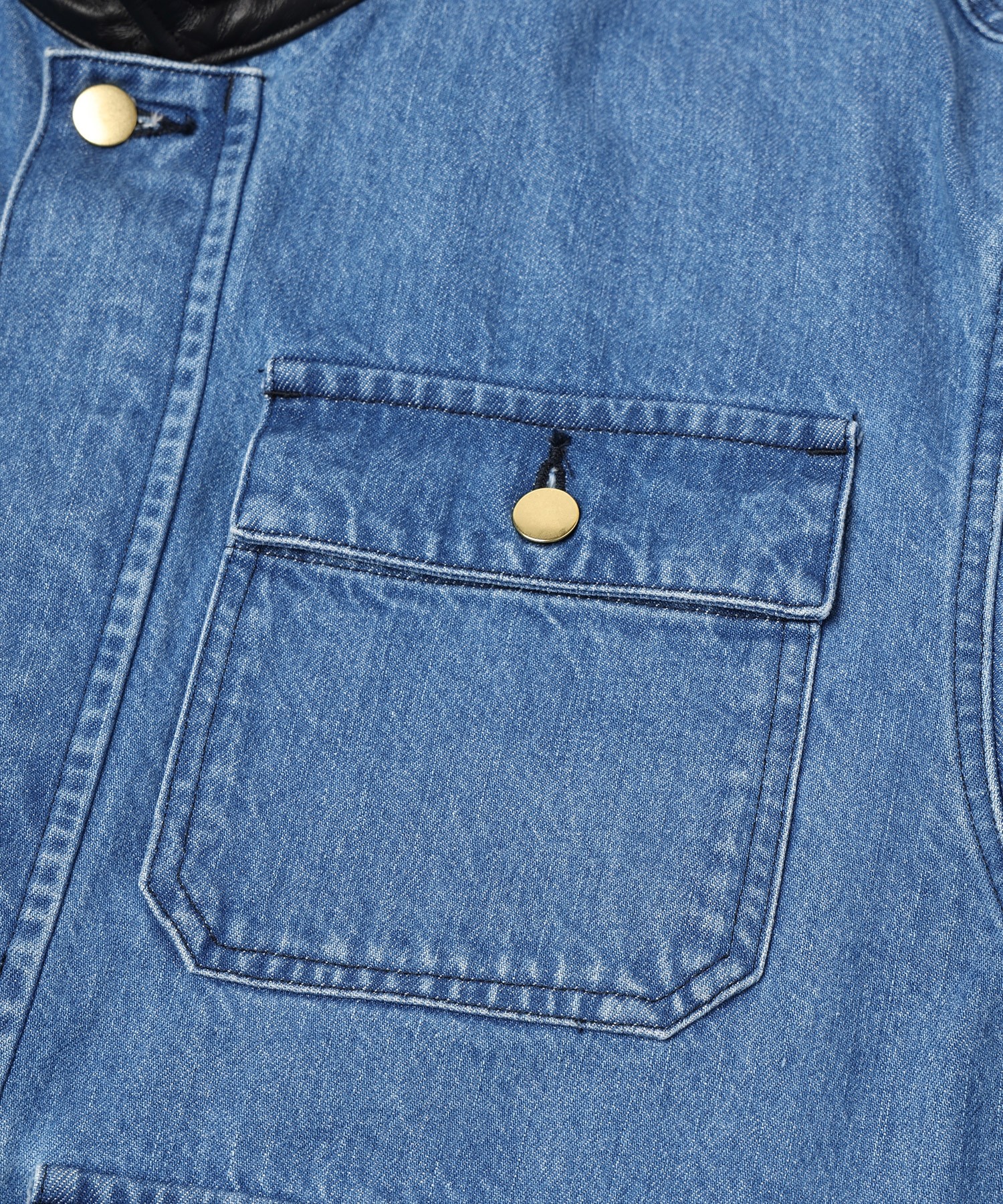 Heavy Bleach Wash Leather Collar 12oz Denim Jacket