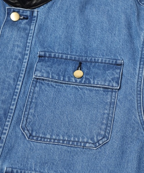 Heavy Bleach Wash Leather Collar 12oz Denim Jacket