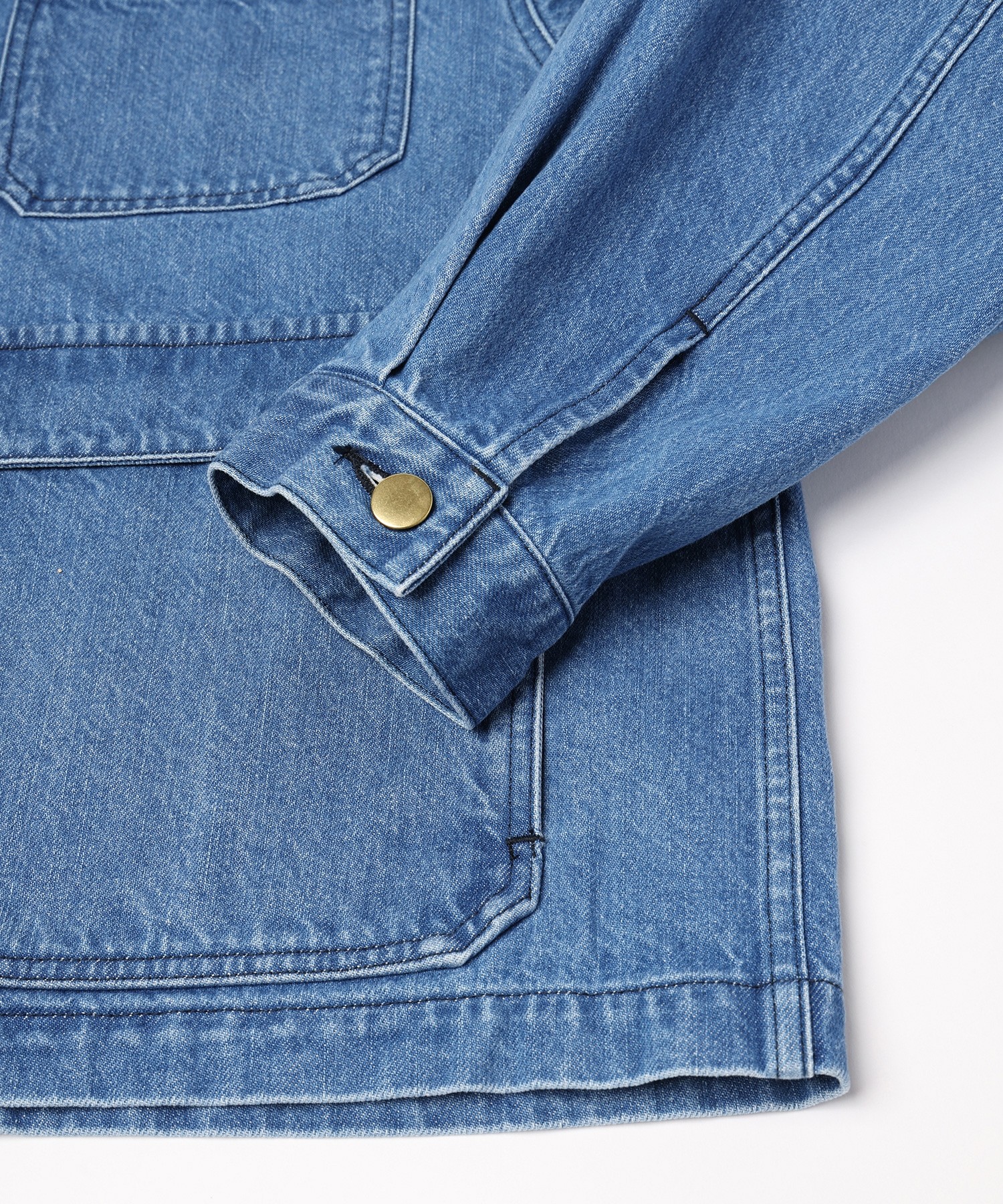 Heavy Bleach Wash Leather Collar 12oz Denim Jacket