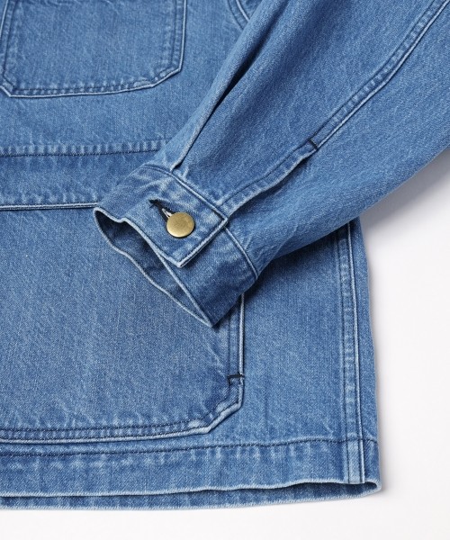 Heavy Bleach Wash Leather Collar 12oz Denim Jacket