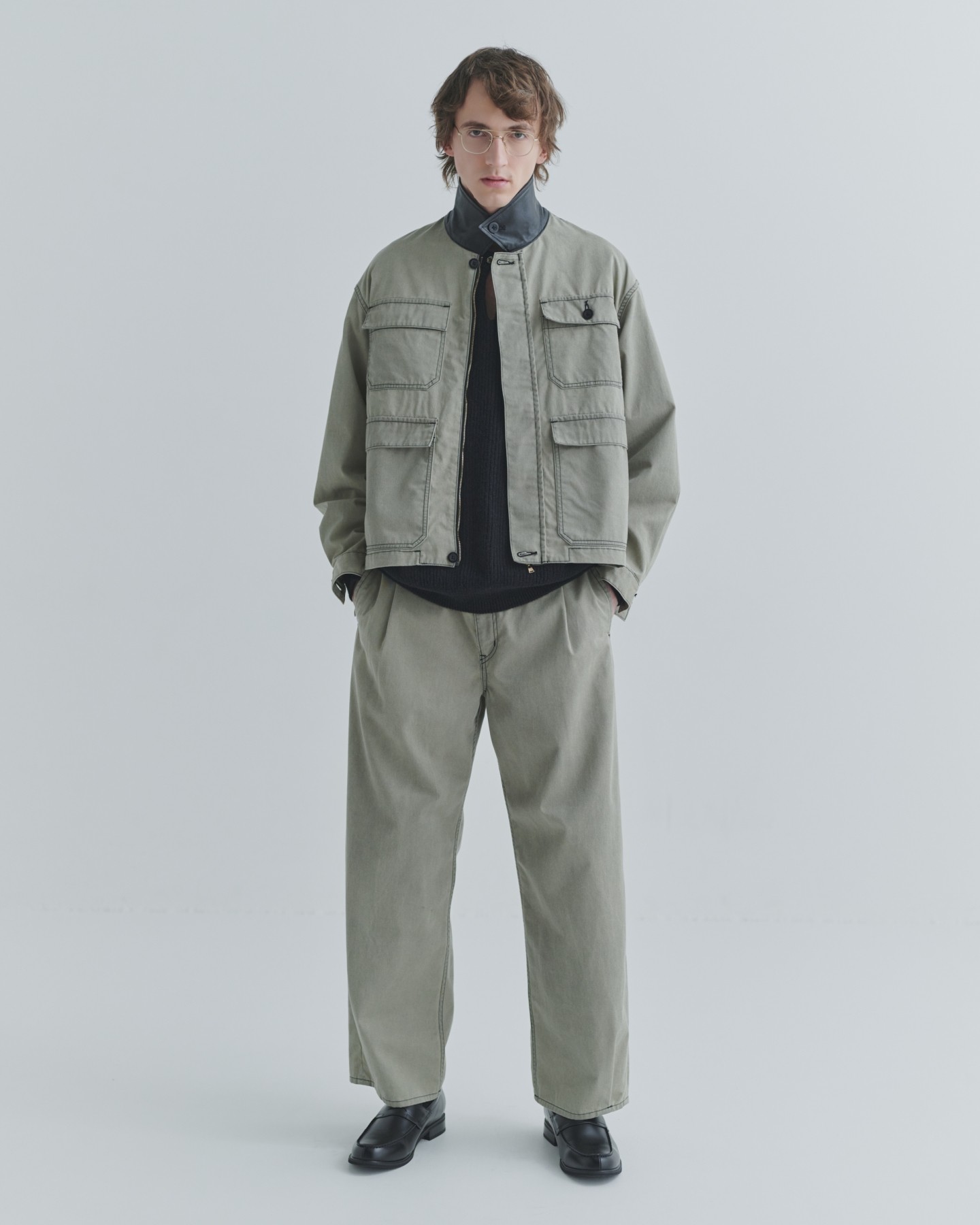Frosted Wash Leather Collar Chino Jacket
