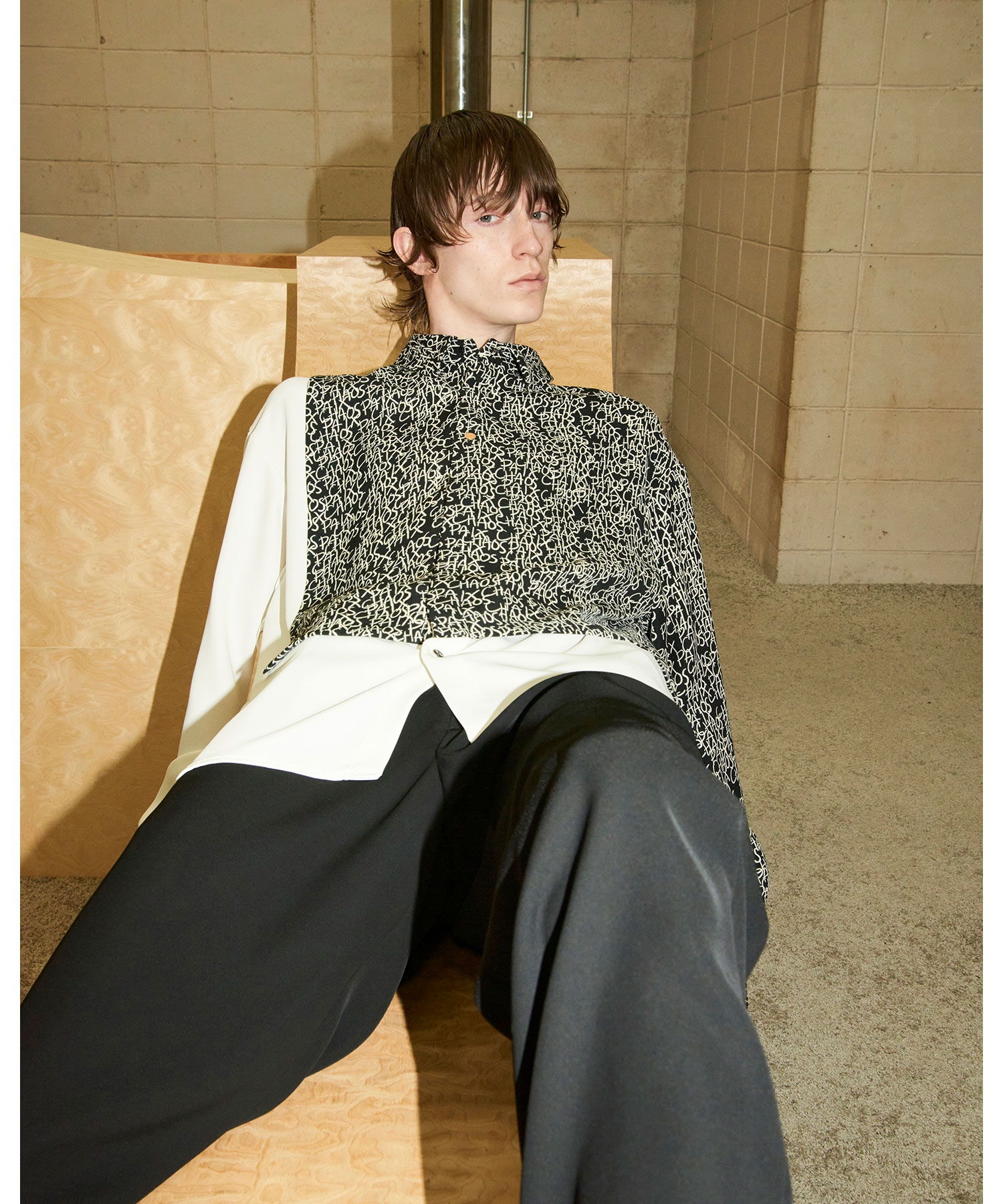 CHAOS Pattern Asymmetrical Layered Shirt